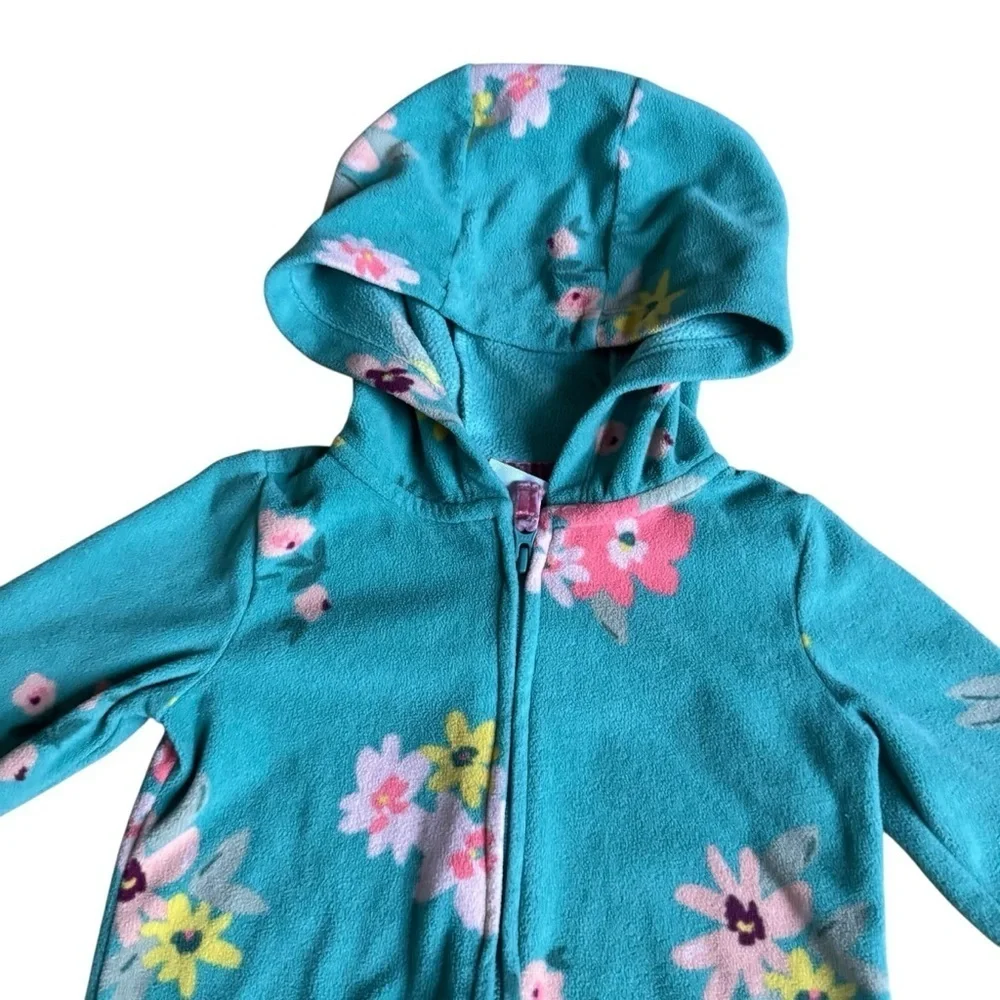 Carter’s Fleece Hooded Floral Jumpsuit Overall Baby Girl 18M